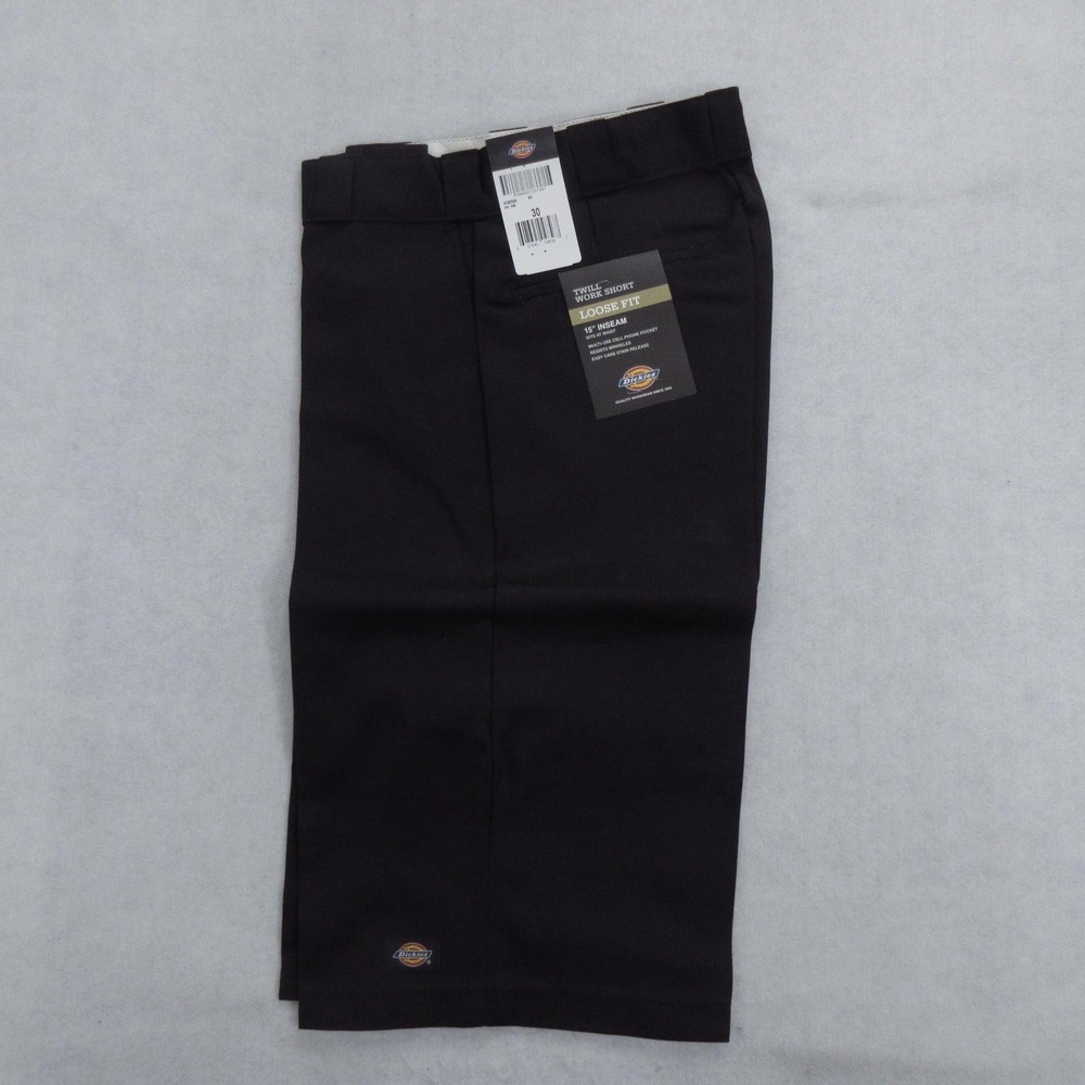 Dickies Twill Work Shorts Mens 30 Black Loose Fit 15 Inch Inseam Cell Pocket New